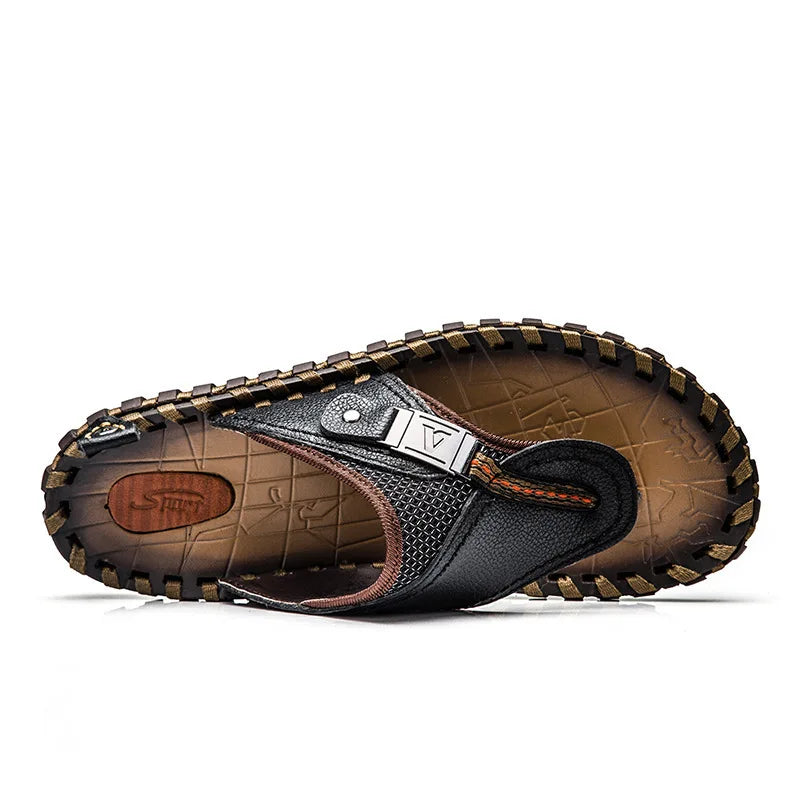 Stylish Leather Flip-Flops - Levi-Black-5.0-Nora Luxe