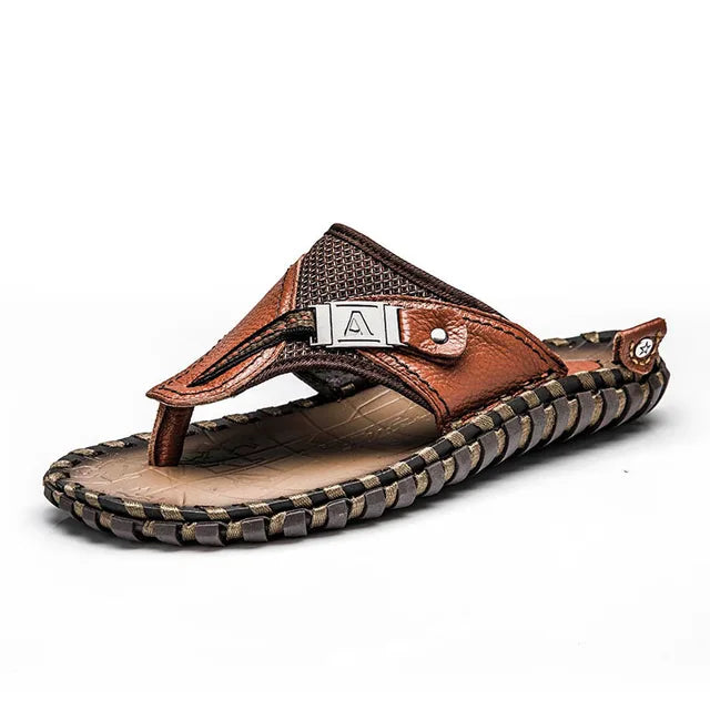 Stylish Leather Flip-Flops - Levi-Brown-5.0-Nora Luxe