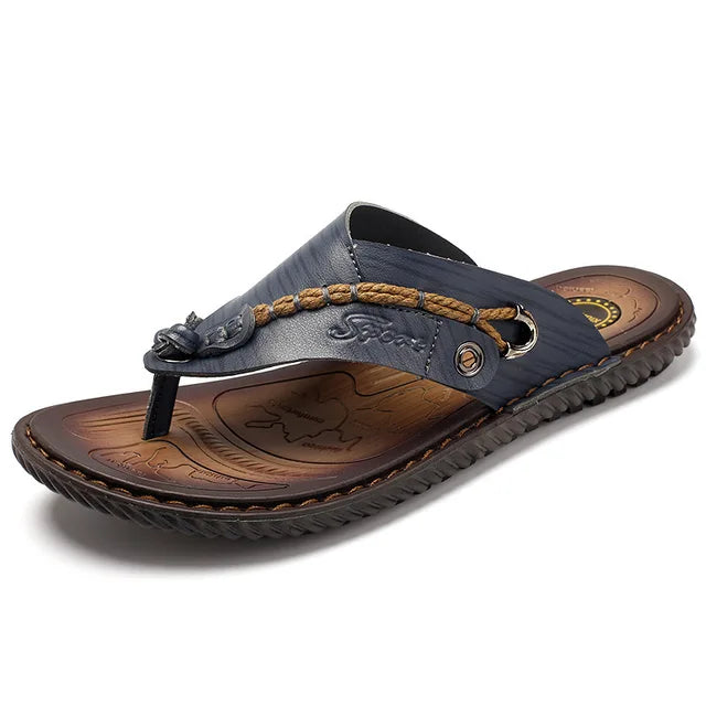 Stylish Leather Flip-Flops - Levi-Gray-5.0-Nora Luxe