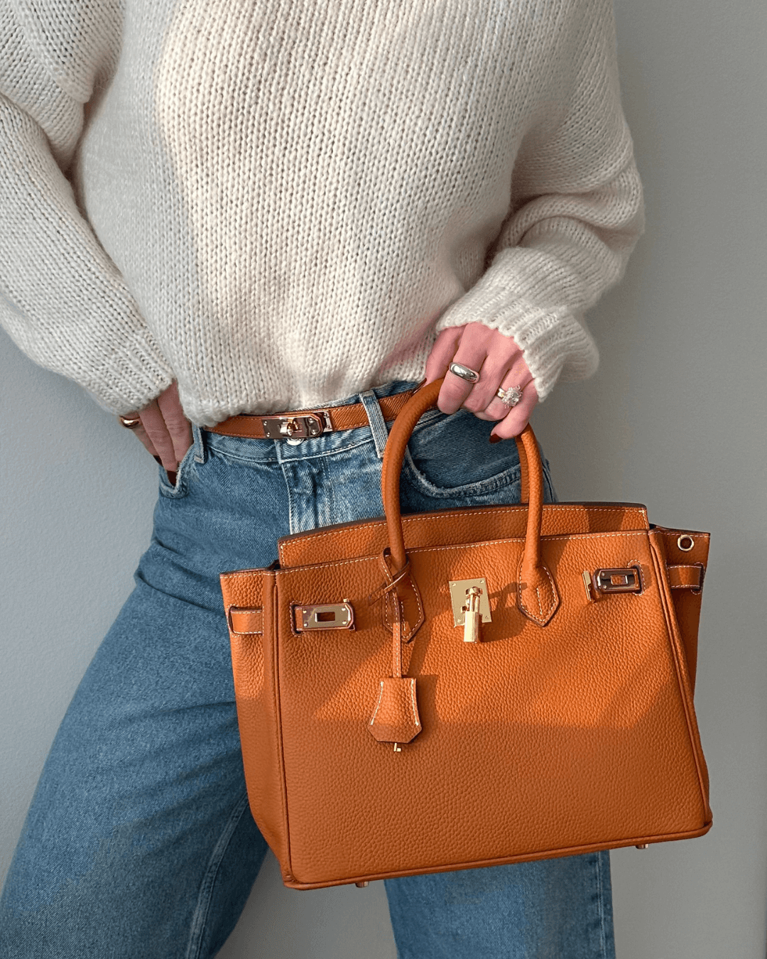 Stylish Leather Handbag - Liana-Gray-M-Nora Luxe