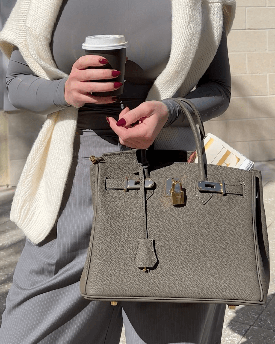 Stylish Leather Handbag - Liana-Gray-M-Nora Luxe