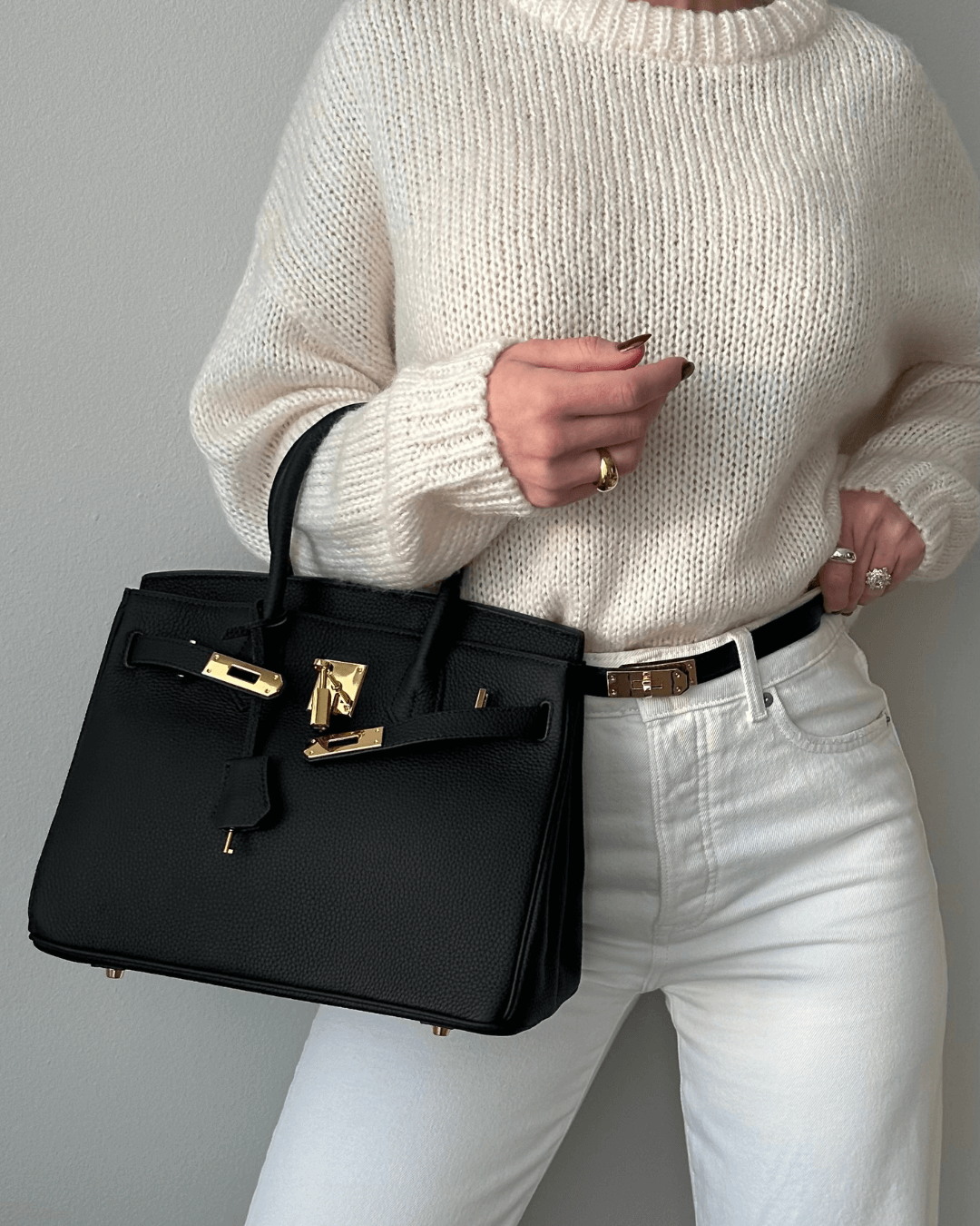 Stylish Leather Handbag - Liana-Gray-M-Nora Luxe