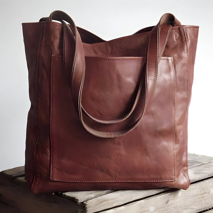 Stylish Leather Handbag - Sophie-Dark Brown-Nora Luxe