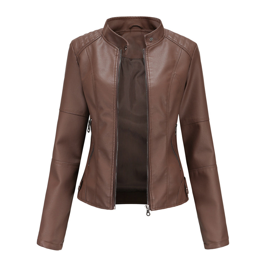 Stylish Leather Ladies' Jacket - Romy-Dark brown-XS-Nora Luxe