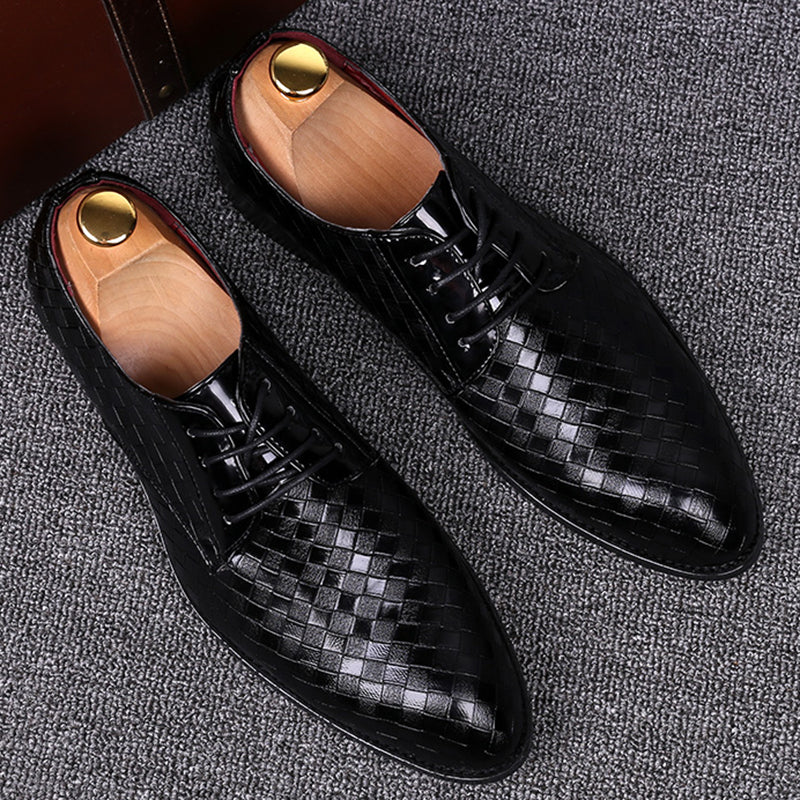 Stylish Leather Men's Lace-up Shoes - Casper-Black-5.5-Nora Luxe