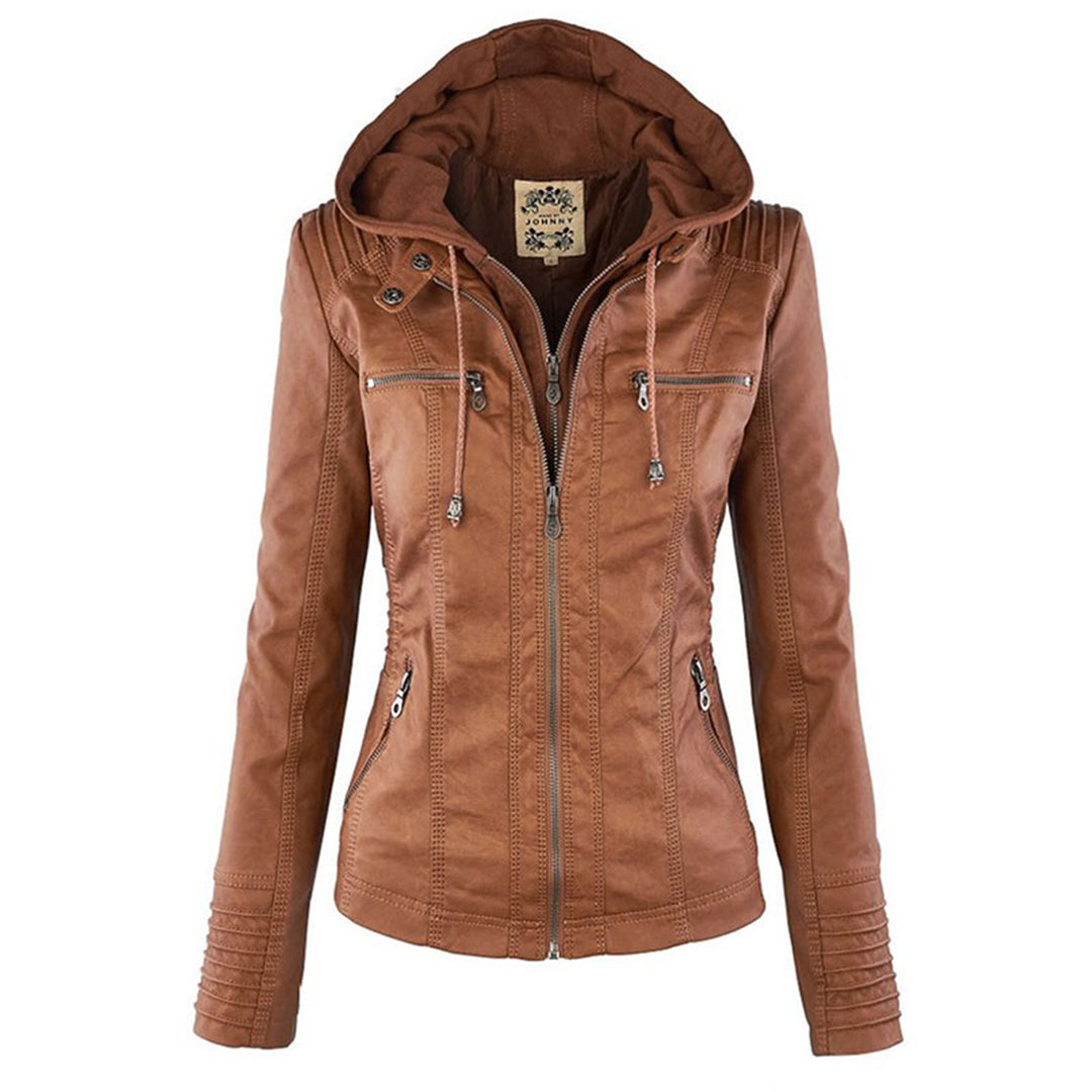 Stylish Leather Summer Jacket for Ladies - Elara-Khaki-S-Nora Luxe