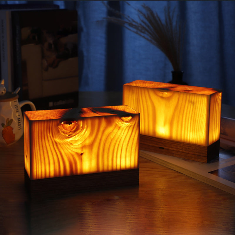 Stylish LED Table Lamp - WoodGlow-Rectangle-6.69in x 2.36in x 4.33in-Nora Luxe