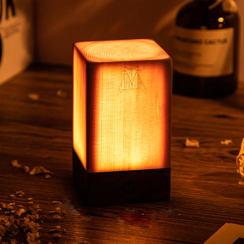 Stylish LED Table Lamp - WoodGlow-Square-2.36in x 2.36in x 3.94in-Nora Luxe