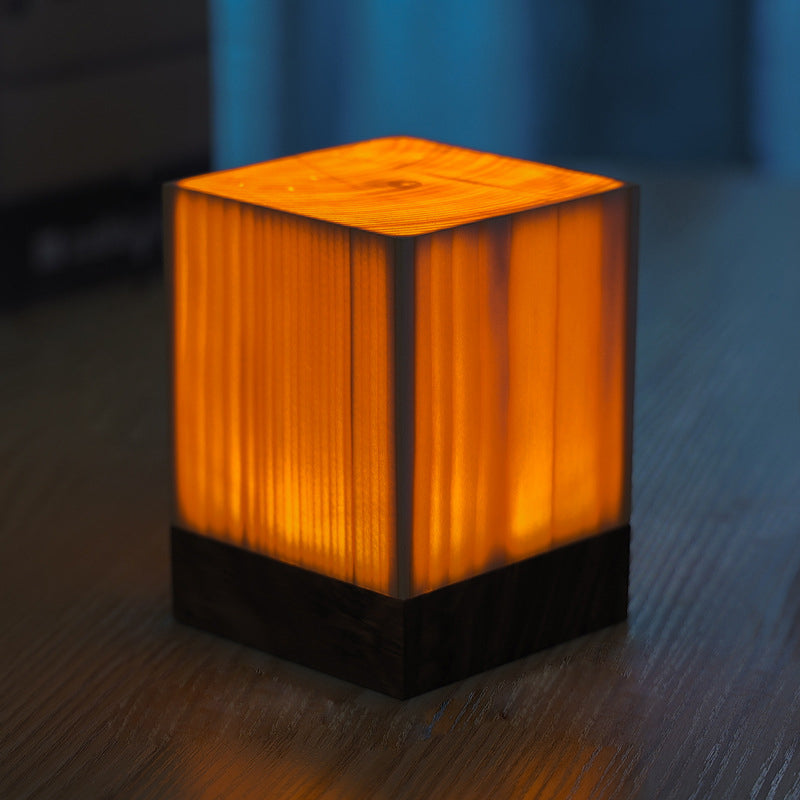 Stylish LED Table Lamp - WoodGlow-Square-3.15in x 3.15in x 4.72in-Nora Luxe
