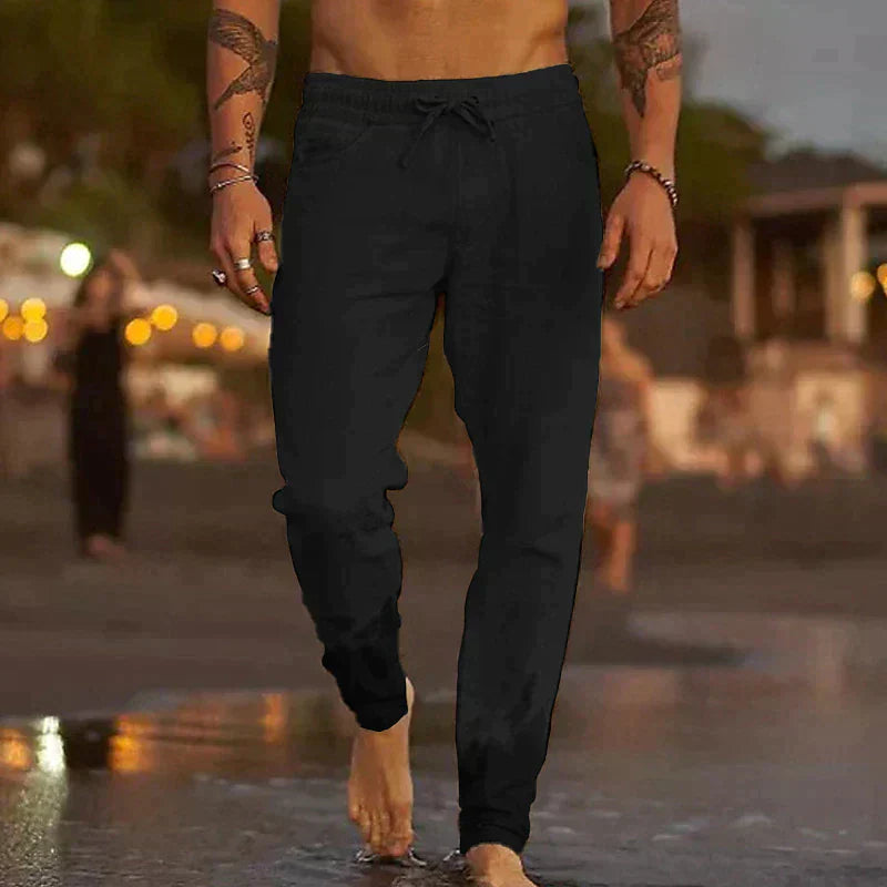 Stylish Linen Men's Trousers - Theo-Black-S-Nora Luxe