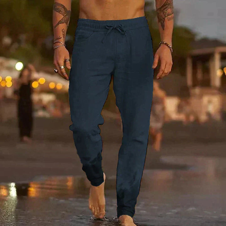 Stylish Linen Men's Trousers - Theo-Dark blue-S-Nora Luxe