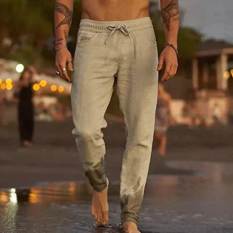 Stylish Linen Men's Trousers - Theo-Khaki-S-Nora Luxe