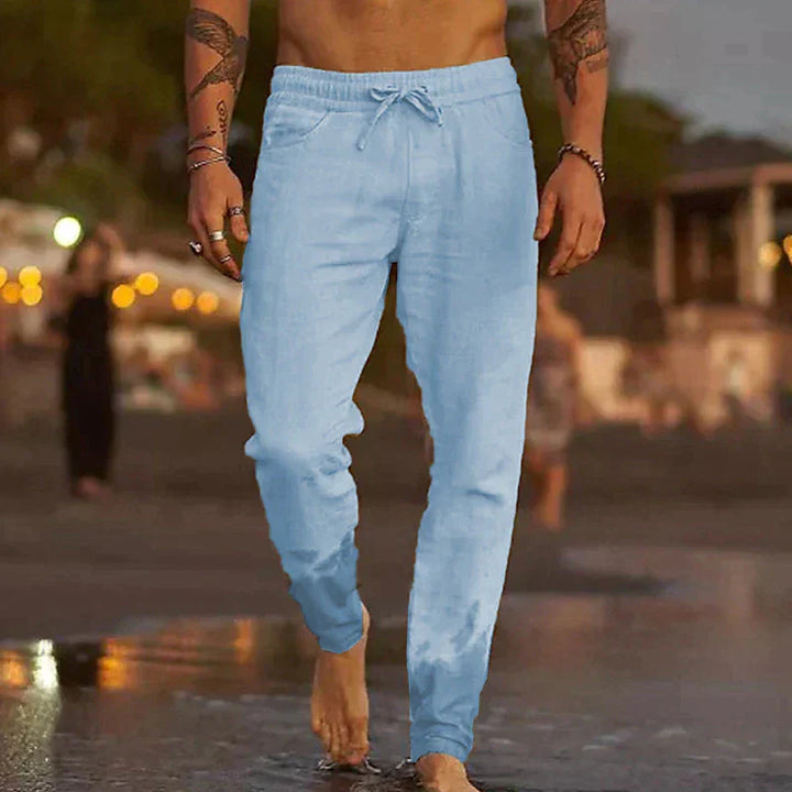 Stylish Linen Men's Trousers - Theo-Light blue-S-Nora Luxe