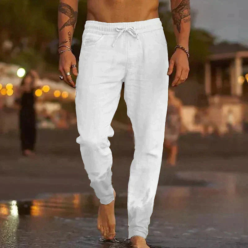 Stylish Linen Men's Trousers - Theo-White-S-Nora Luxe