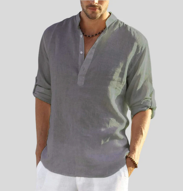 Stylish Linen Shirt with Collar - Leonardo-Gray-S-Nora Luxe