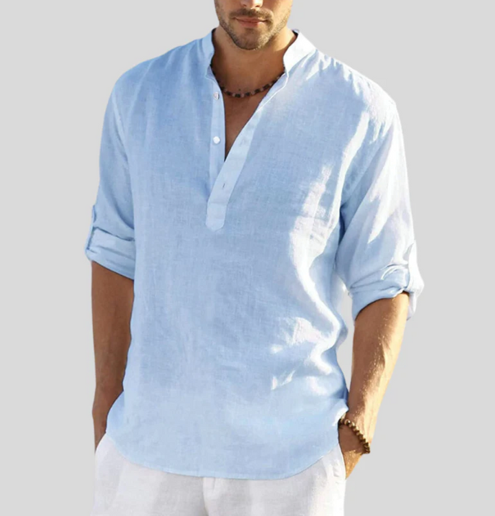 Stylish Linen Shirt with Collar - Leonardo-Light blue-S-Nora Luxe