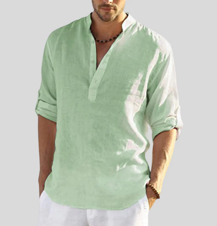 Stylish Linen Shirt with Collar - Leonardo-Light green-S-Nora Luxe