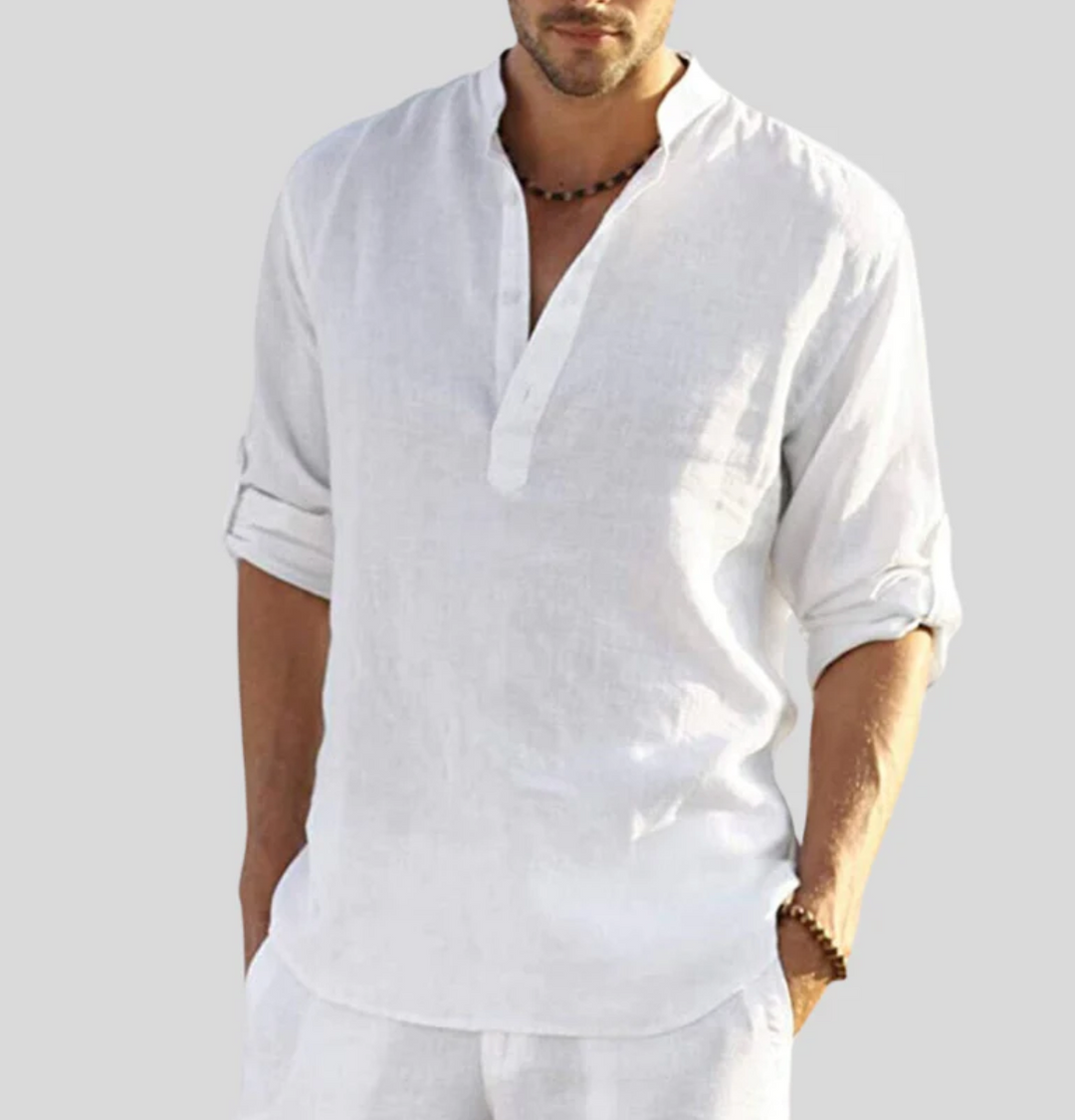 Stylish Linen Shirt with Collar - Leonardo-White-S-Nora Luxe
