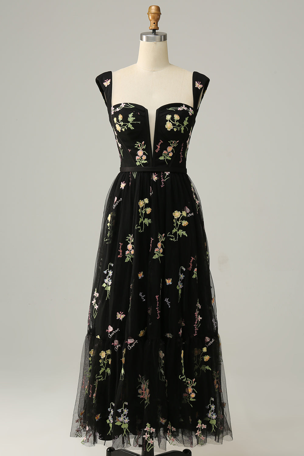Stylish Long A-Line Ball Gown with Embroidery - Anna-Black-0-Nora Luxe