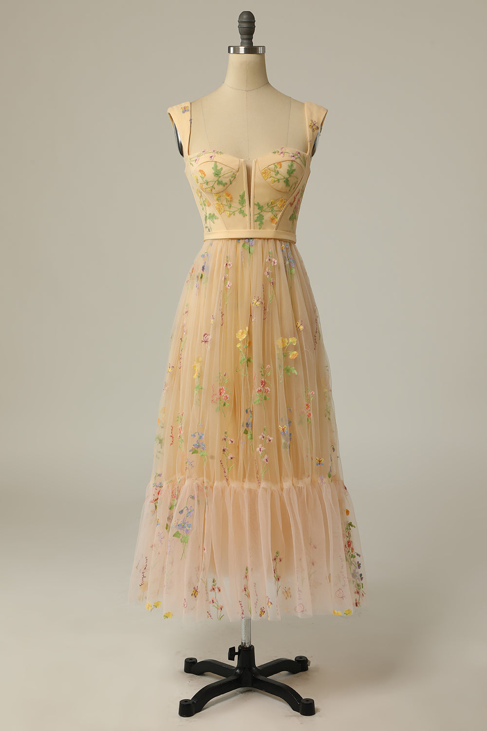Stylish Long A-Line Ball Gown with Embroidery - Anna-Champagne-0-Nora Luxe