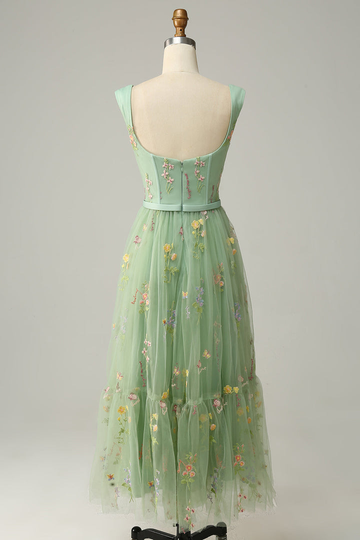 Stylish Long A-Line Ball Gown with Embroidery - Anna-Green-0-Nora Luxe