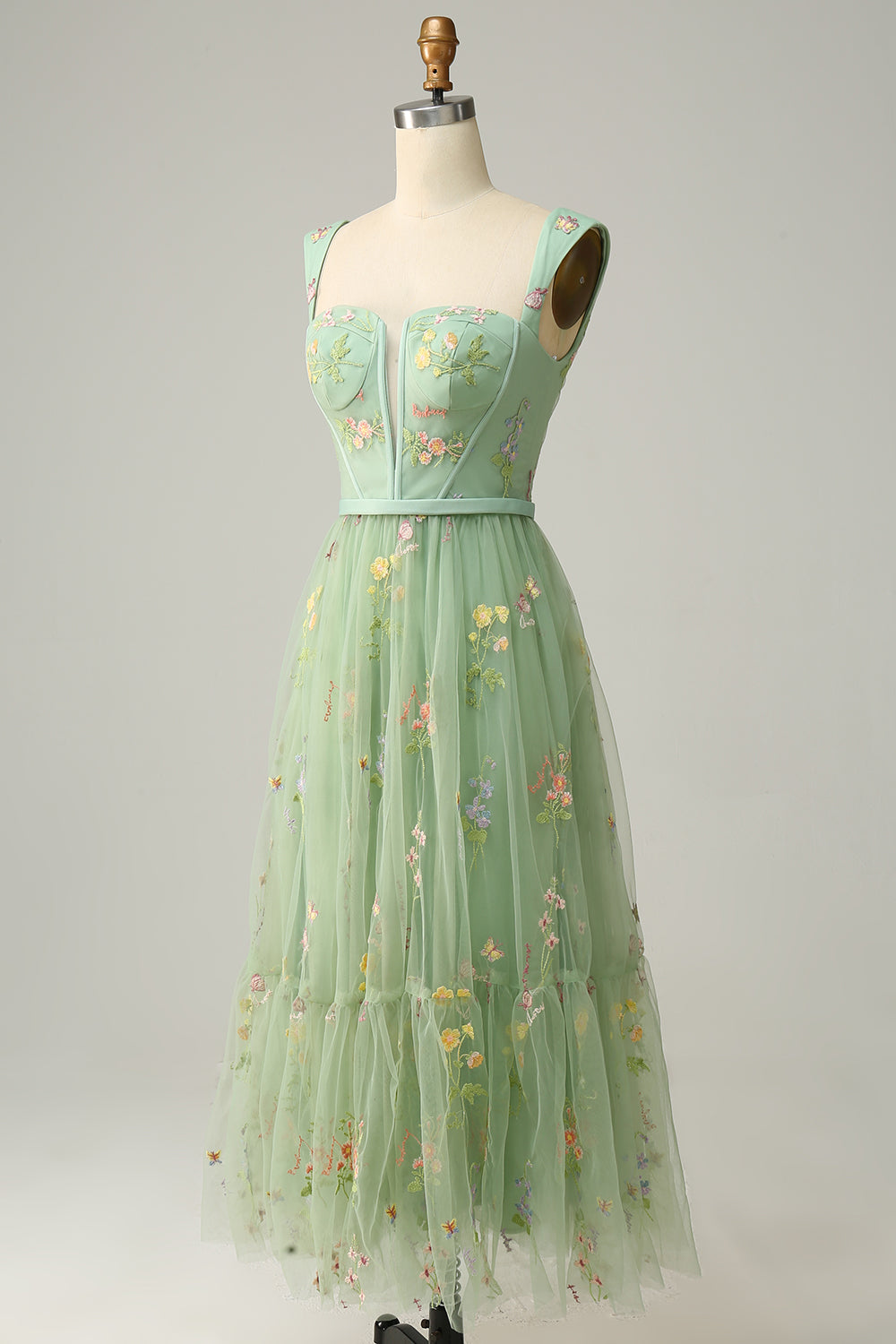 Stylish Long A-Line Ball Gown with Embroidery - Anna-Green-0-Nora Luxe