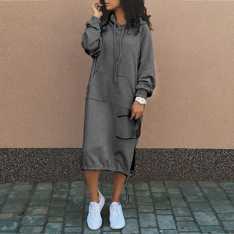 Stylish Long Hoodie Dress - Elina-Black-S-Nora Luxe