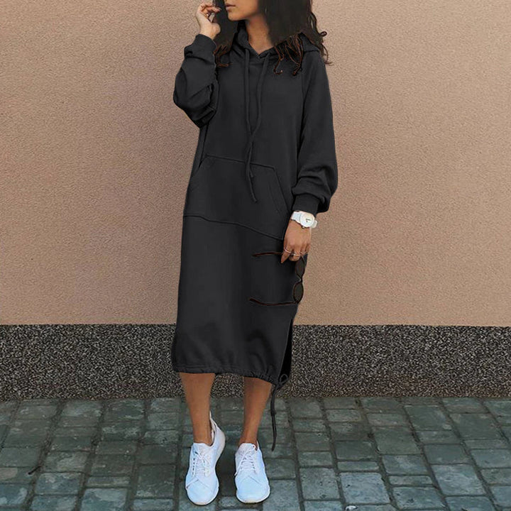 Stylish Long Hoodie Dress - Elina-Black-S-Nora Luxe