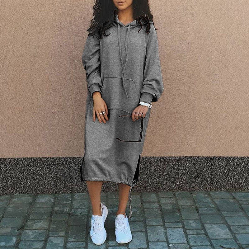 Stylish Long Hoodie Dress - Elina-Gray-S-Nora Luxe