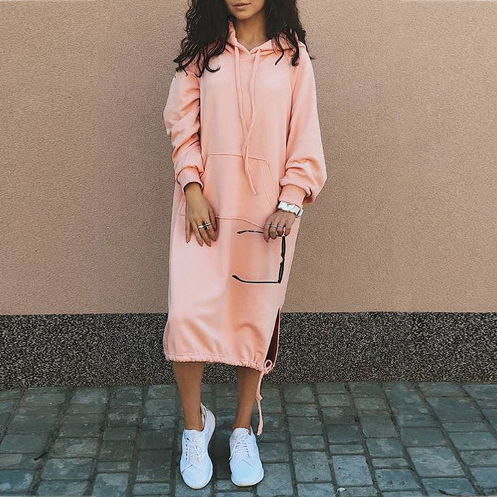 Stylish Long Hoodie Dress - Elina-Pink-S-Nora Luxe