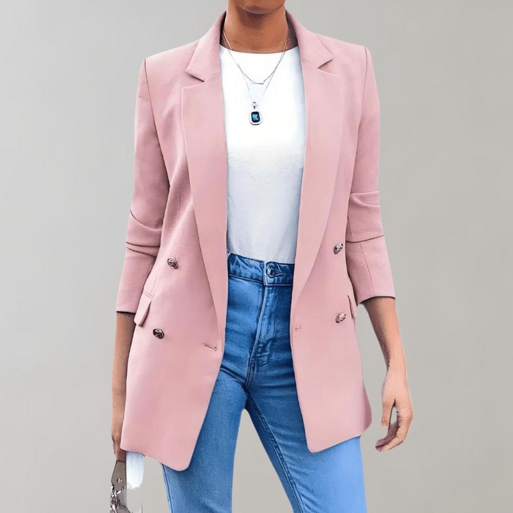 Stylish Long Ladies Jacket - Clara-Pink-S-Nora Luxe