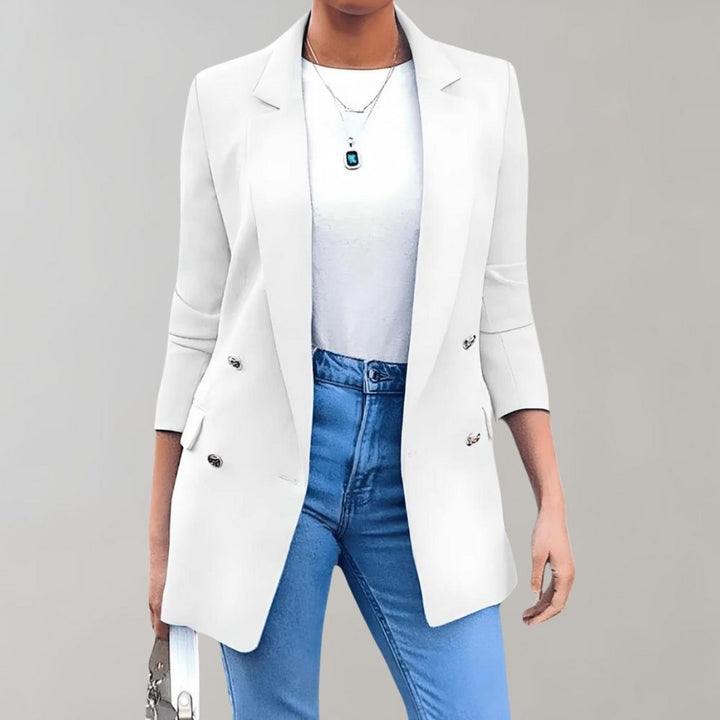 Stylish Long Ladies Jacket - Clara-White-S-Nora Luxe