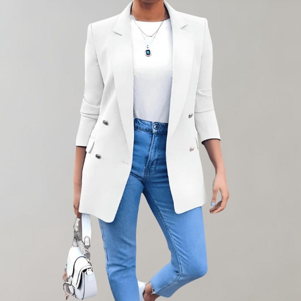 Stylish Long Ladies Jacket - Clara-White-S-Nora Luxe