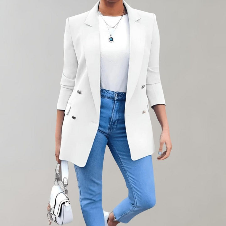 Stylish Long Ladies Jacket - Clara-White-S-Nora Luxe