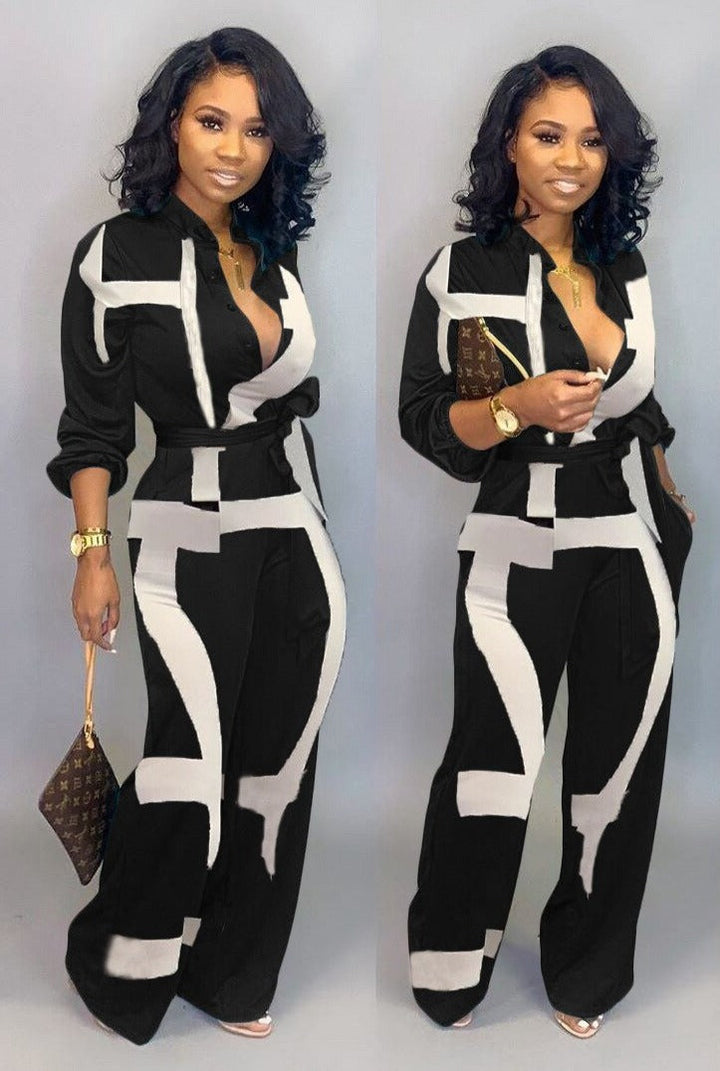 Stylish Long Sleeve Jumpsuit - Nola-Black Print-S-Nora Luxe