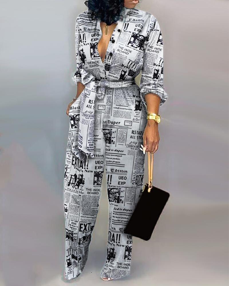 Stylish Long Sleeve Jumpsuit - Nola-Gray Print-S-Nora Luxe