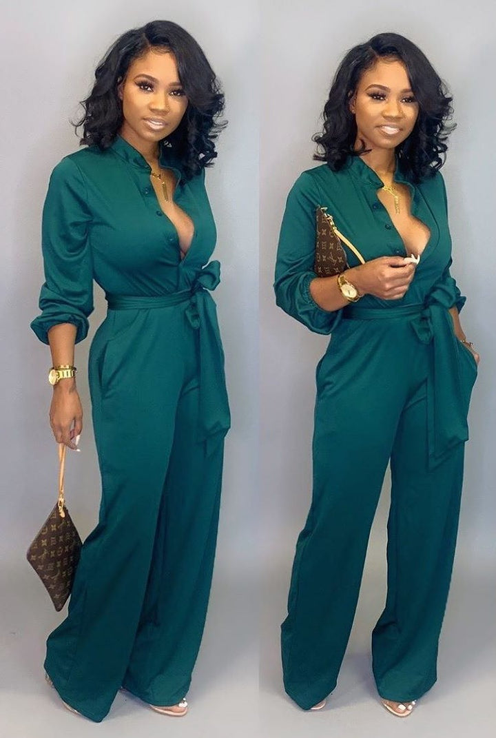 Stylish Long Sleeve Jumpsuit - Nola-Green-S-Nora Luxe