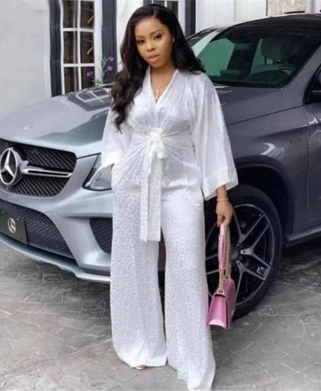 Stylish Long Sleeve Jumpsuit - Nola-White Print-S-Nora Luxe