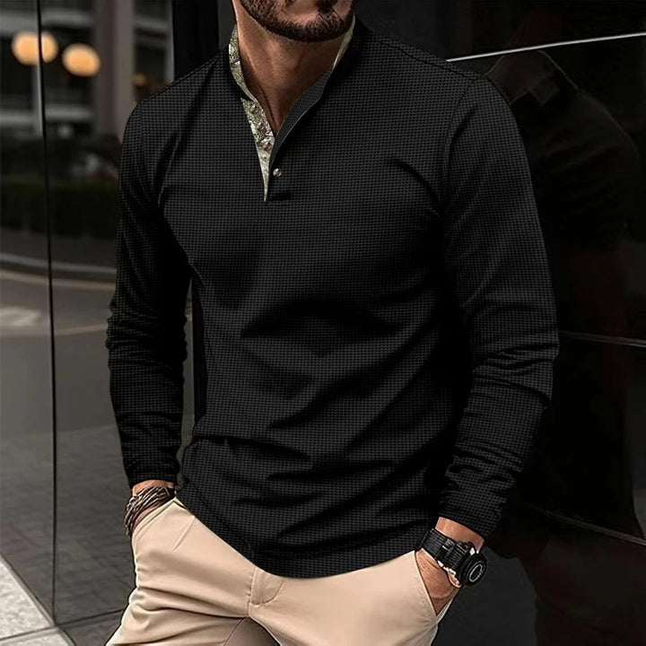 Stylish Long Sleeve Polo for Men - Finn-Black-S-Nora Luxe