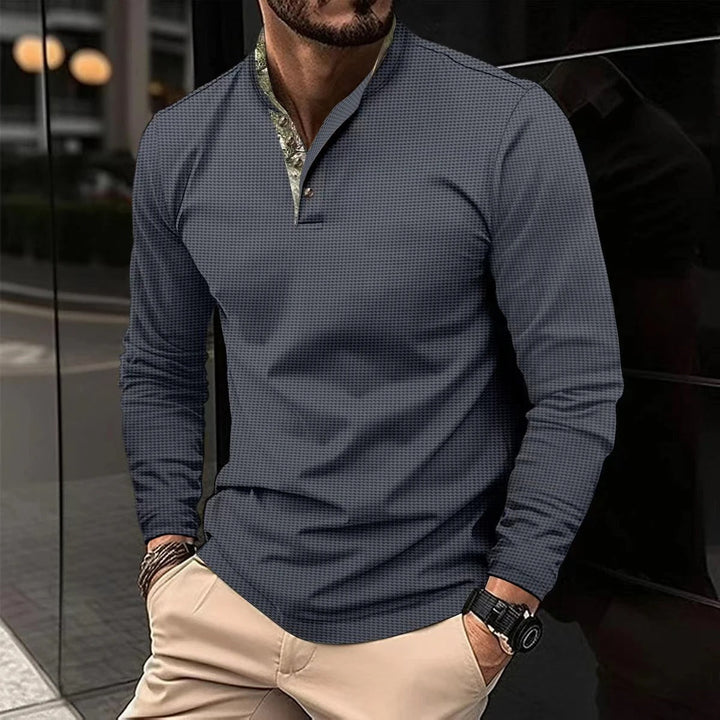 Stylish Long Sleeve Polo for Men - Finn-Gray-S-Nora Luxe
