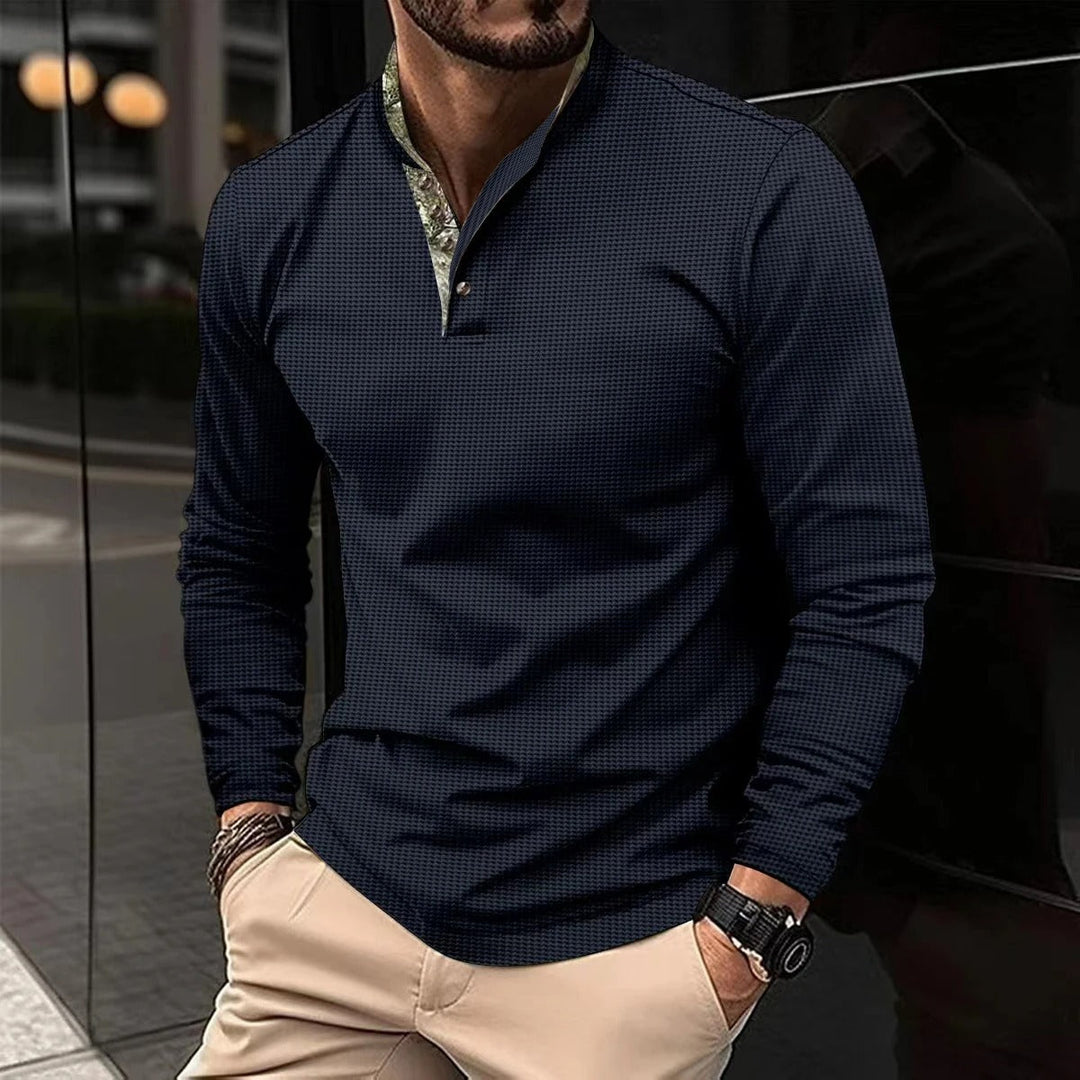 Stylish Long Sleeve Polo for Men - Finn-Marine blue-S-Nora Luxe