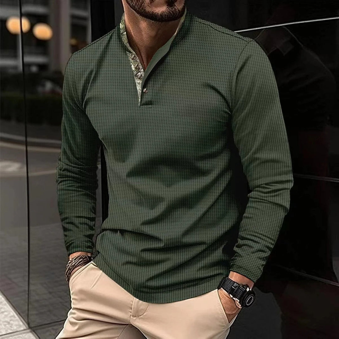Stylish Long Sleeve Polo for Men - Finn-Olive green-S-Nora Luxe