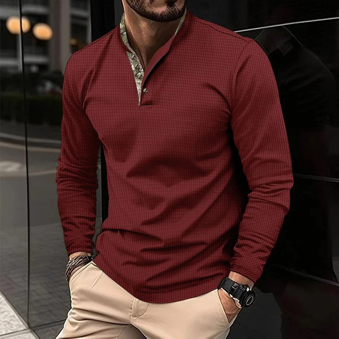 Stylish Long Sleeve Polo for Men - Finn-Red-S-Nora Luxe