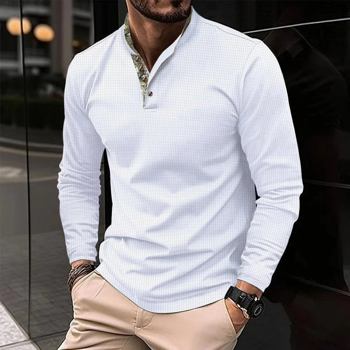 Stylish Long Sleeve Polo for Men - Finn-White-S-Nora Luxe