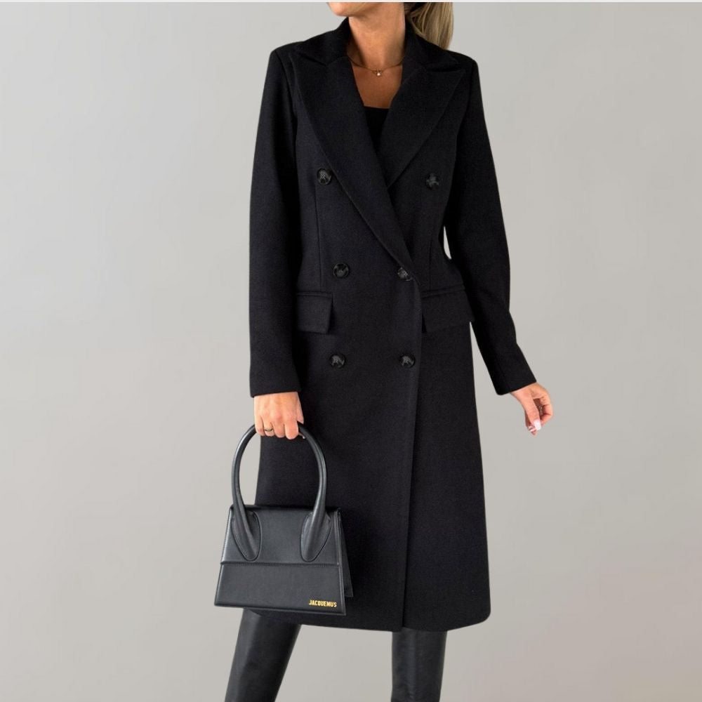 Stylish Long Winter Coat for Women - Elara-Black-S-Nora Luxe