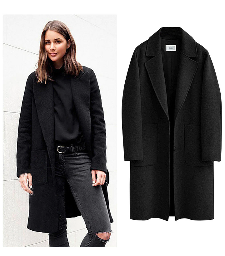 Stylish Long Women's Coat - Sophia-Black-M-Nora Luxe