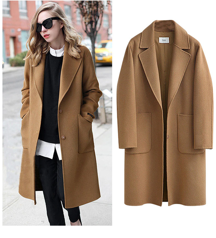 Stylish Long Women's Coat - Sophia-Brown-M-Nora Luxe