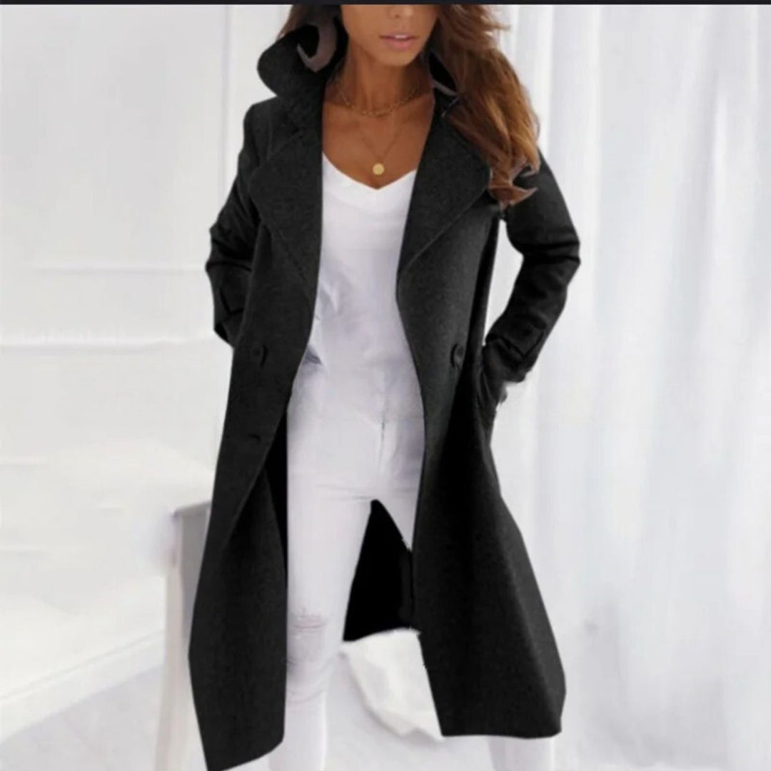 Stylish Long Women's Coat with Turned-down Collar - Valentina-Black-S-Nora Luxe