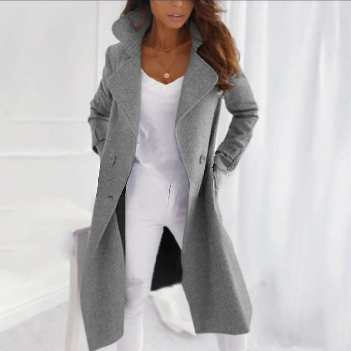 Stylish Long Women's Coat with Turned-down Collar - Valentina-Gray-S-Nora Luxe