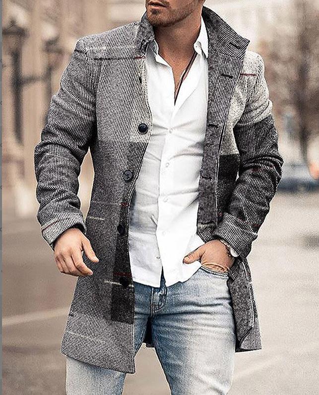 Stylish Medium-Length Checked Men's Coat - Stephen-Gray/Black-M-Nora Luxe